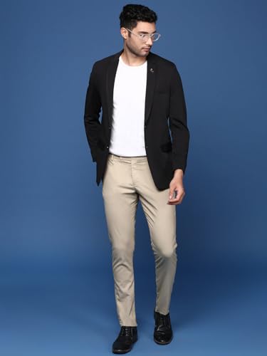Image of SHOWOFFFF Men Solid Single Breasted Casual Blazer | Notched Lapel Full Sleeves Cotton Blazer for Mens | Slim Fit Regular Length Blazer for Men's