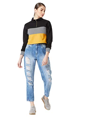 Image of Miss Chase Women's Multicolor Colorblock Crop Sweatshirt