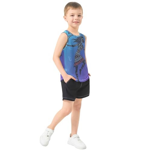 JUNZAN Tribal Dancer Children Tank Top Sleeveless Summer Vest Tee Toddler Boy Shirts for Basketball Sports Beach 3T4