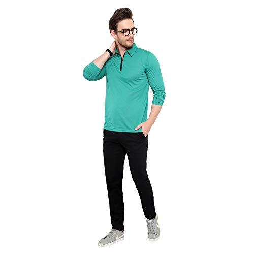 Image of Men's Cotton Blend Full Sleeve Zip Neck Polo T-Shirt (Pack of 1)