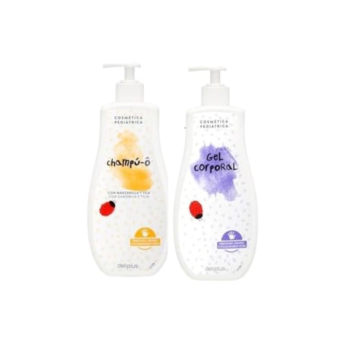Pack Champú con Manzanilla y Tila y Gel Corporal, Cosmética Pediátrica para Pieles Sensibles. Lote compuesto po r una unidad de Champú de 400 ml + una unidad de Gel de 400 ml