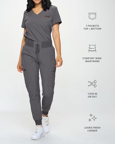 Image of Monarch Uniforms Slim Fit Stretchy Scrubs Women's Jogger Scrub Set Slim Jogger Scrubs with Tuck-In Top for Women