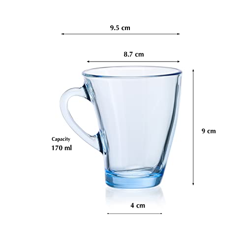 Image of Pasabahce Penguen Mug from House of Pasabahce The Original Pasabahce from Turkey, Blue Transparent Penguen Mugs, 170 ml in Set of 6 Pcs, Perfect fit for Tea /Coffee.
