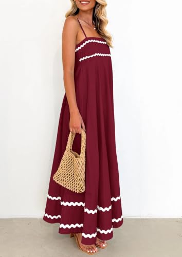 Image of PRETTYGARDEN Women's 2026 Summer Flowy Maxi Dress Casual Sleeveless Spaghetti Strap Ruffle Beach Long Dresses