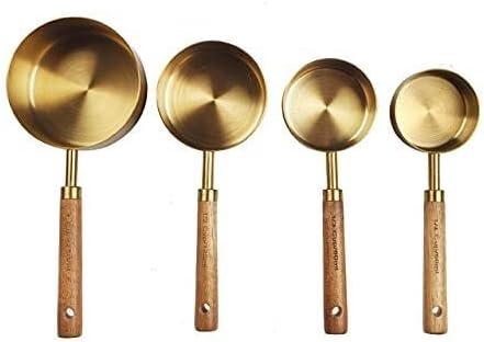 Measuring Spoon Set with Wooden Handle – Stainless Steel Cups & Spoons for Baking, Coffee, Bartending, Kitchen Tools(8pcs Set)