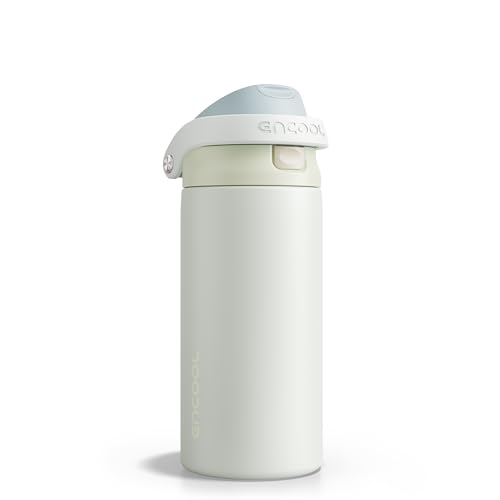 Image of ENCOOL Leakproof Insulated Water Bottle with Straw Dual-Sip Water Bottle Bag-Safe Design for Work, Commute & Gym - Keeps Drinks Cold All Day, 18 oz, Cloud-Hill White
