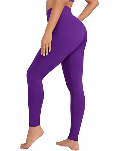 VALANDY Creamlush Womens Leggings High Waisted Tummy Control Stretch Yoga Pants Workout Running Tights for Women Purple