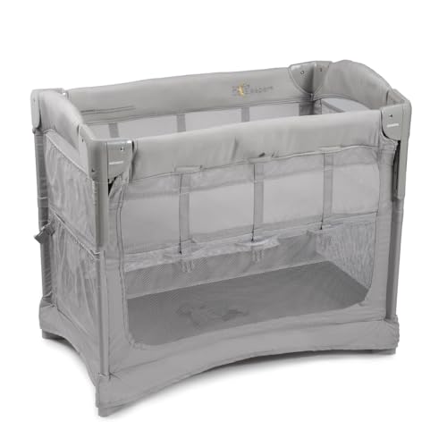 Arm’s Reach Mini Ezee 2 in 1 Co-Sleeper Bedside Bassinet with Mesh Side Panels, Side Pockets, and Bottom Storage, Gray