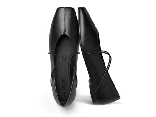 Image of Coutgo Womens Square Toe Ballet Flats Comfortable Slip On Mary Jane Flats Crisscross Strap Work Casual Shoes