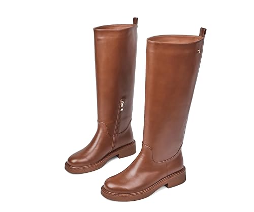 Image of Womens Knee High Chelsea Boots - Round Toe Chunky Low Heel Tall Riding Boots with Inside Zipper, Comfortable Dressy Fashion Long Boots for Daily Work & Casual