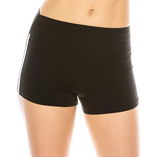 Image of ALWAYS Women's High Waist Spandex Athletic Shorts - Side Stripe Soft Stretch Biker Running Yoga Gym Workout Anti-Chafe Under Dress Layering Short Black White L