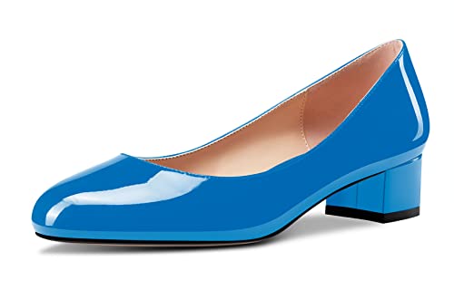 Aachcol Women Round Toe Pumps Chunky Block Low Heel Slip-on Dress Shoes Office 1.5 Inch