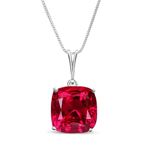 Galaxy Gold GG 14K Solid White Gold Necklace Cushion Shaped Ruby Pendant Grade AAA Fine Jewelry Made in USA