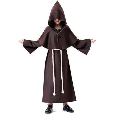 Banchif kids Halloween Costume Monk Robe Costume Friar Robe Medieval Costume Halloween Costumes For Child Priest Costume for Kids (Brown 120) Cover