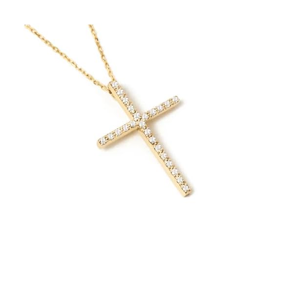 Diamond 14K Solid Gold Cross Necklace for Women | 14K Real Gold Protection Pendant Necklace | Dainty Pave Diamond Cross Necklace | Women's 14K Gold Christian Jewelry | Gift for Birthday, 18"