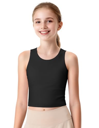 JOCMIC Girls Tank Tops Athletic Shirts Double-Lined Racerback Workout Crop Tops High Elasticity for Gymnastics Yoga
