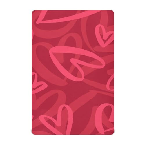Moudou Valentine's Day Love Heart Playard Sheet for Boy Girls, Soft Breathable Fitted Toddler Sheet for Standard Playard Bed Mattress, 39 x 27 x 5 Inch