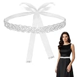 QFGasre Bridal Rhinestone Wedding Waist Belt wedding dress belt Crystal Belts Handcrafted Glitter Ribbon Belts for Jeans Dress Formal Dresses White