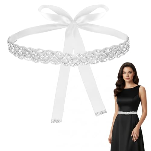 QFGasre Bridal Rhinestone Wedding Waist Belt wedding dress belt Crystal Belts Handcrafted Glitter Ribbon Belts for Jeans Dress Formal Dresses White