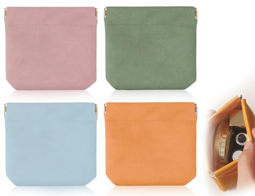 Lhbwhiz 4 Piezas Bolsa de Cosméticos de Cuero Pequeñas Mini Bolsas de Maquillaje Bolsa de Viaje de Maquillaje Mini Bolso Portátil para Mujer Bolsa para Llaves (Rosa/Naranja/Verde/Azul)