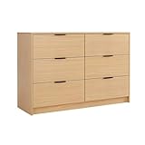 Home Source Bedroom Chest of Drawers Clothing Storage Cabinet, 6 Drawers, Oak Effect