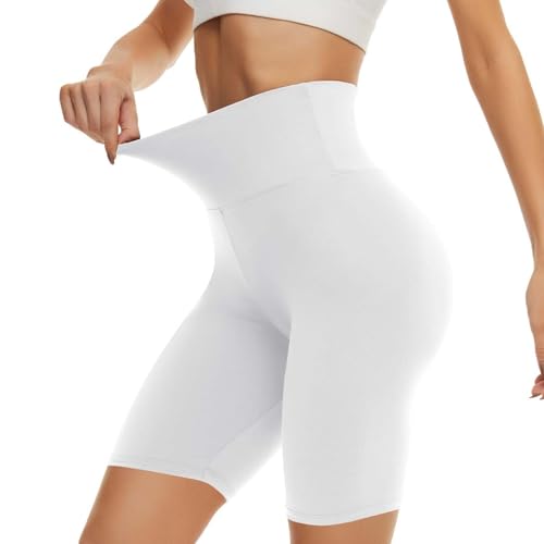 CAMPSNAIL Workout Biker Shorts Women - 3"/5"/8" High Waisted Tummy Control Spandex Booty Volleyball Shorts for Yoga Dance 8 IN Small-Medium White