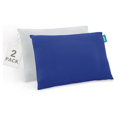 Image of Biloban Organic Cotton Toddler Pillowcase 2 Pack, (Pillowcase Only) Kids Pillowcase for Sleeping Fit Pillow Sized 13"x 18" or 14"x19", Envelope Travel Pillowcases for Girl Boy, Gray&Navy Blue
