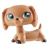 Rare Old LPS Tan Mono Dachshund Dog Puppy Green Eyes Mini Pet Shop Dog Action Figure Toys Cute Short Hair Dog Kids Animal Toy for Girls & Boys