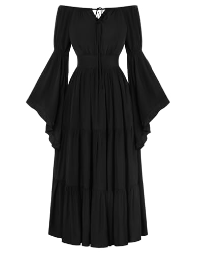 Scarlet Darkness Renaissance Dress Women Long Sleeve Off The Shoulder Dress Flowy Maxi Dresses Black M