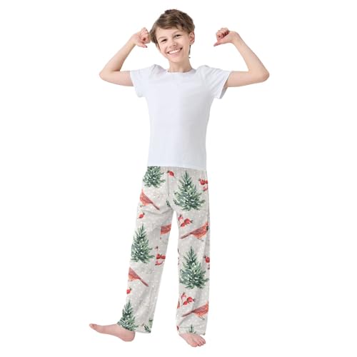 Boys' Pants Christmas Red Cardinal Bird Berry Long Bottoms Jogger Pants Elastic Waist Trousers with Pockets S-XL2