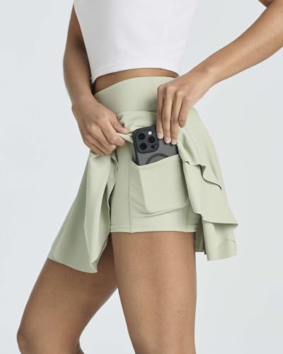 Real Essentials 3 Pack: Women's 14" Layered Ruffle Flowy Tennis Golf Skorts Pockets Pleated Mini Skirt Athletic Liner Shorts3