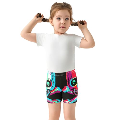 Rock Roll Skull Bones Colorful Girls' Biker Shorts Toddler 4t Shorts for Under Skirts Cotton Dance Clothes3