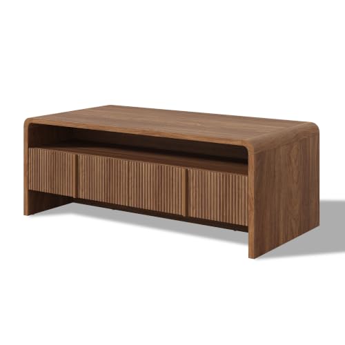 Image of AMERLIFE Fluted Coffee Table with Storage & Rounded Edges