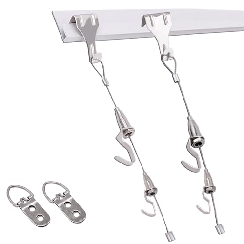 Image of AMUFJJ Adjustable Heavy Duty Picture Wire Hanging Kit 200 Lbs, Gallery Rail Hardware for Living Room /Art Exhibitions, Hanging Photo Display Wall Decor(58 inch /147.3cm Rail,9.8' /3.0m Cable)
