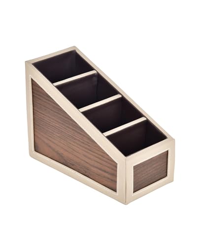 Image of Premsons Leather Desk Stationery Organizer Remote Control Holder Pen Box, Black