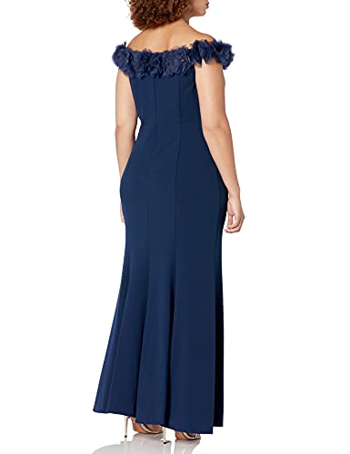 Image of Alex Evenings Women's Long Off The Shoulder Gown with Front Slit and Maribou Detail, Formal Party Dress