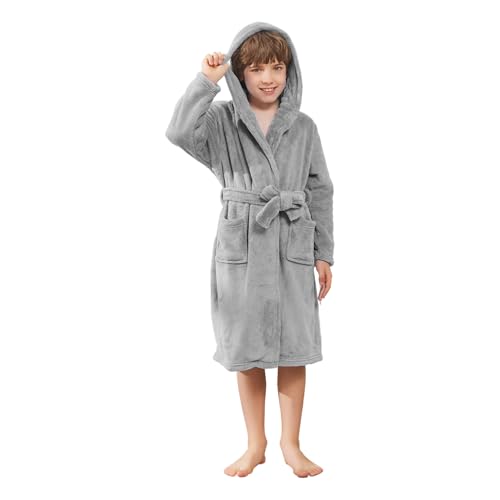 Boys Fleece Robe, Hooded Soft Warm Bathrobe Sleepwear for Kids 2-12 Years