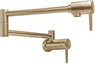 Delta Faucet Contemporary Brushed Gold Pot Filler Faucet, Delta Pot Filler Gold, Pot Filler Faucet Wall Mount, Potfiller, Brass Construction, Champagne Bronze 1165LF-CZ