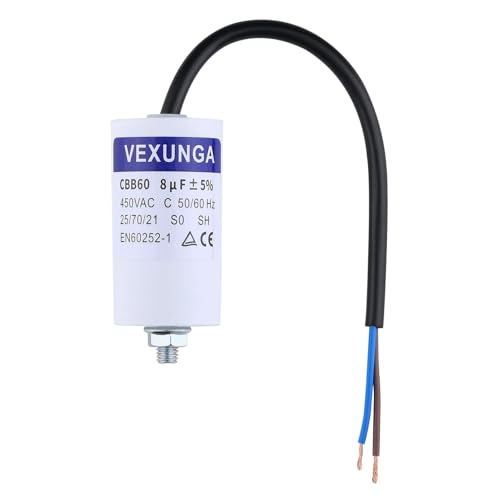 VEXUNGA CBB60 Condensatori 8uF 450V Condensatore Avviamento Motore Elettrico 8µF 450 Volt 35x65MM M8 Cavo di Collegamento