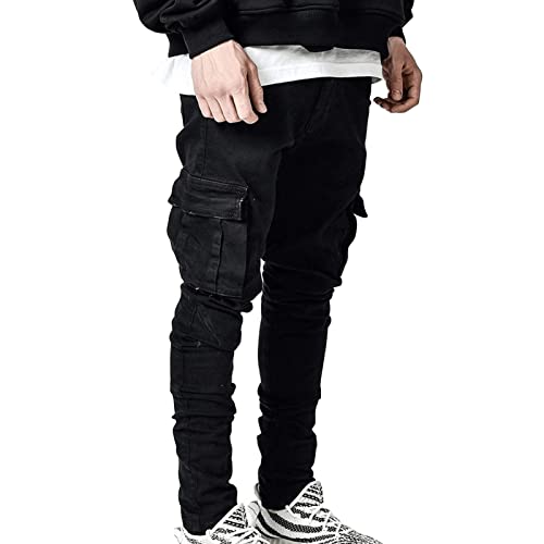 Maiyifu-GJ Men's Skinny Slim Fit Jeans Stretch 6 Pockets Denim Pencil Pants Casual Hip Hop Side Pocket Jean Trousers
