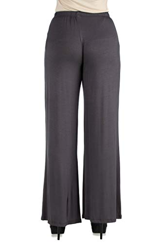 24seven Comfort Apparel Womens Stretch Elastic Waist Comfortable Solid Color Wide Leg Palazzo Pants -Small-3X3