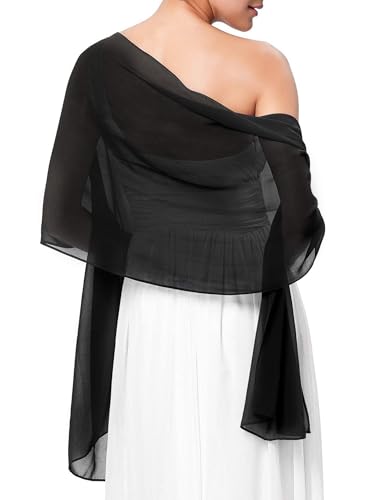 MELLIEX Bufanda de Gasa Mujer, Bufanda Chal Estola Negra Pañuelo Foulard Ligera Pashmina Estolas para Fiesta, Playa, Uso Diario, 200 x 85 cm