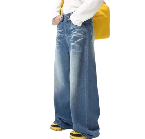 Men Wide Leg Jeans Summer Washed Loose Fit Straight Denim Pants Draped Folded Casual Street Style