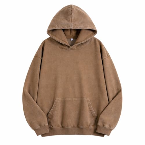 Image of Maydear Custom Vintage Washed Hoodie, Personalized Text Logo Pullover Sweatshirt for Men Women