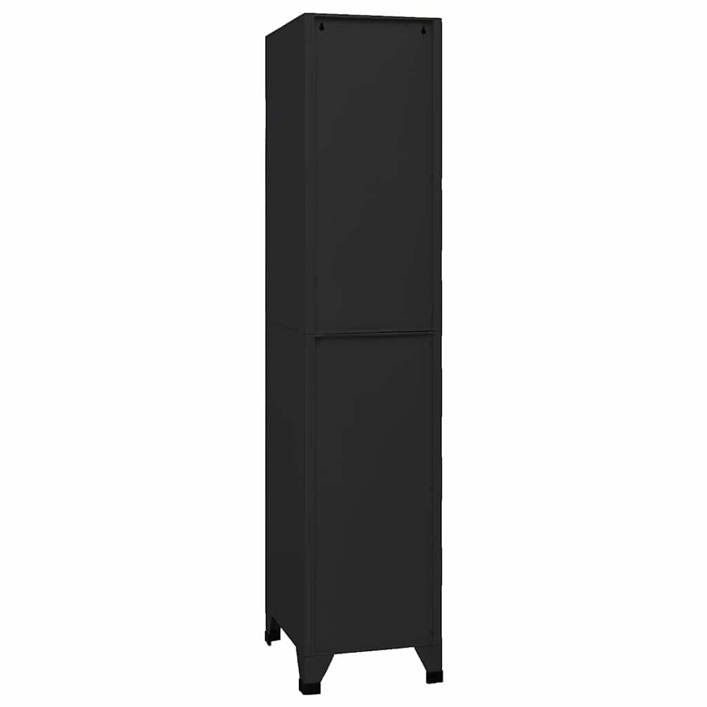 Armadietto portaoggetti in Acciaio Nero per impieghi gravosi 38x45x180 cm, Contenitore in Metallo con Serratura, 3 Ante, Prese d'Aria e Porta targhette per Ufficio, Scuola, Garage - Soluzion
