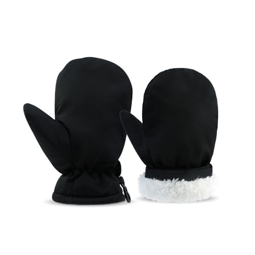 SEYUFN Ski Gants Hiver Gant Enfant Fille Moufles Bebe Moufle Garçon Respirant Gant pour Filles Peluche Gants Garçon Chaud (Noir, M(1-2 Ans))