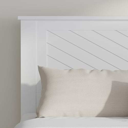 ComfIQ Serene Farmhouse Style Wood Bed in Queen Size with Chevron Scoring Headboard, Coastal Modern Design, Sturdy, Easy Assembly, Ample Underbed Storage, White Finish - Image 6