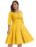 Hanna Nikole Yellow Dresses for Women Plus Size Tea Length Short Dress Sleeved 22W 4X