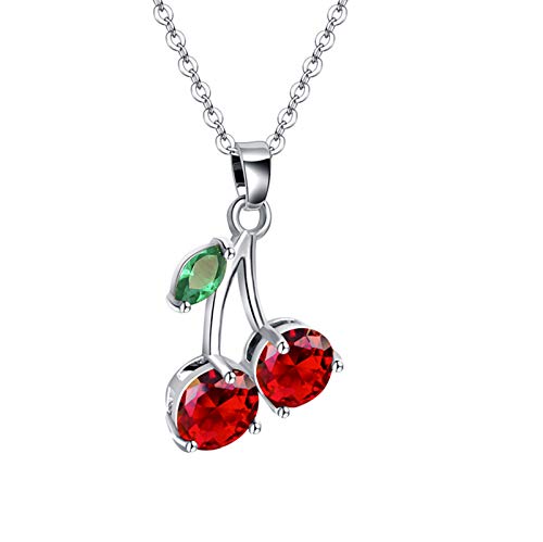 VONSSY Red Cherry Pendant Necklace Created-Ruby Flower Fruit Selected Cubic Zirconia Jewelry Gift for Woman Wife