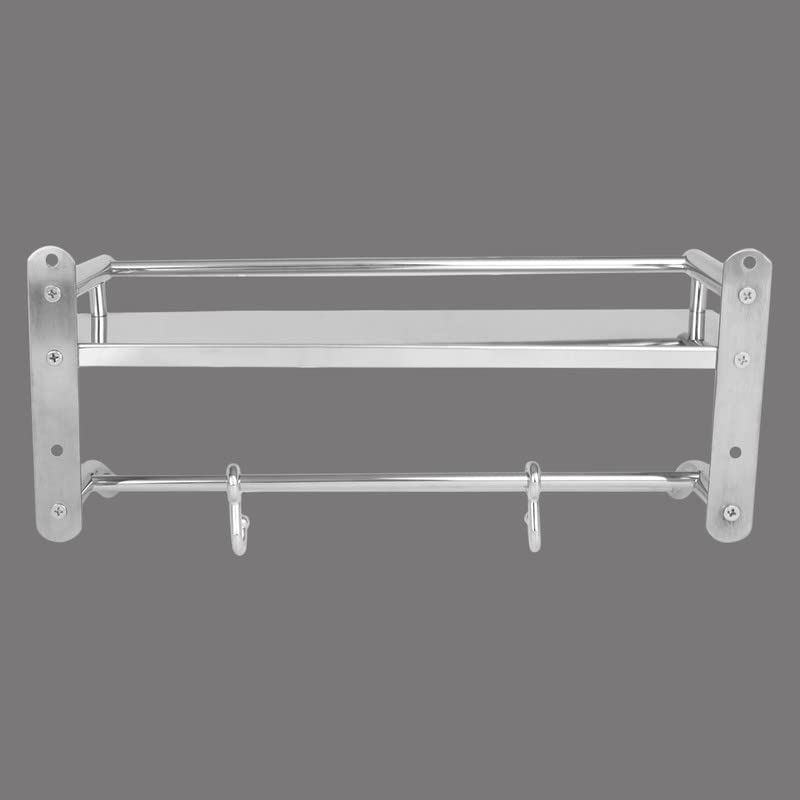Image of Anti Rust Stainless Steel Multipurpose 2in1 Bathroom Shelf with Towel Stand | (15(L) X 4.5(W) X 6(H)) inch